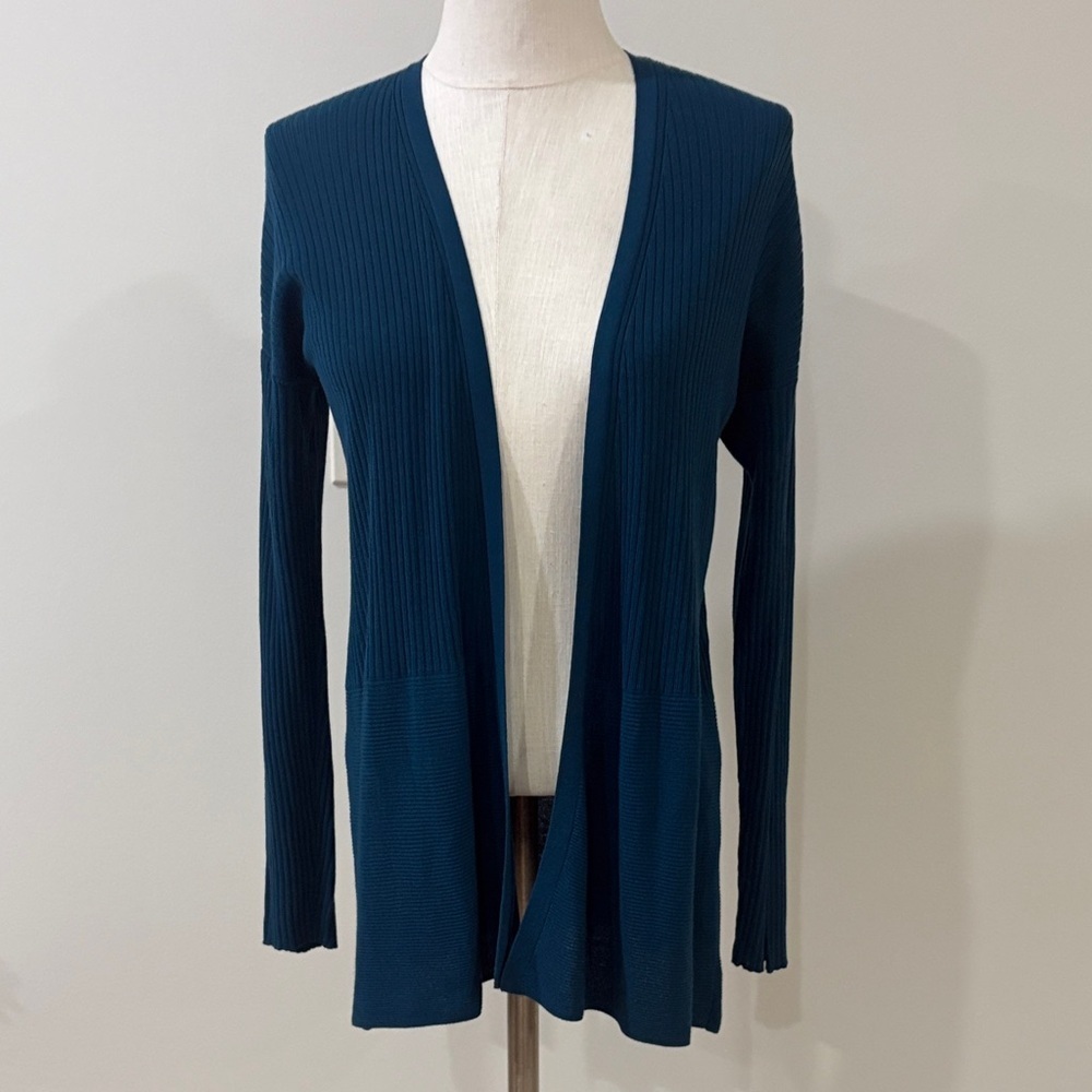 Eileen Fisher teal Blue Open-Front tencel open Cardigan simple Petite medium